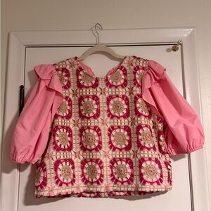 LACEY PINK CROCHET TOP - Size Large